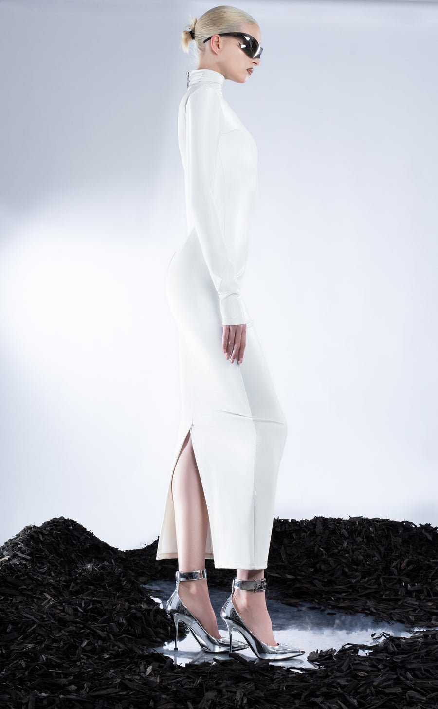 WHITE REFLECTIVE BODYCON DRESS